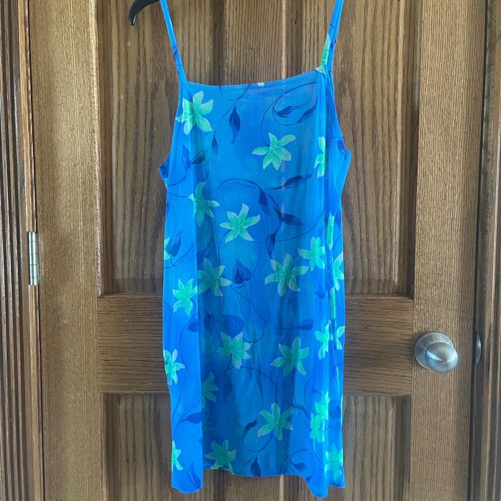 Blue Floral Beach Cover Up one size